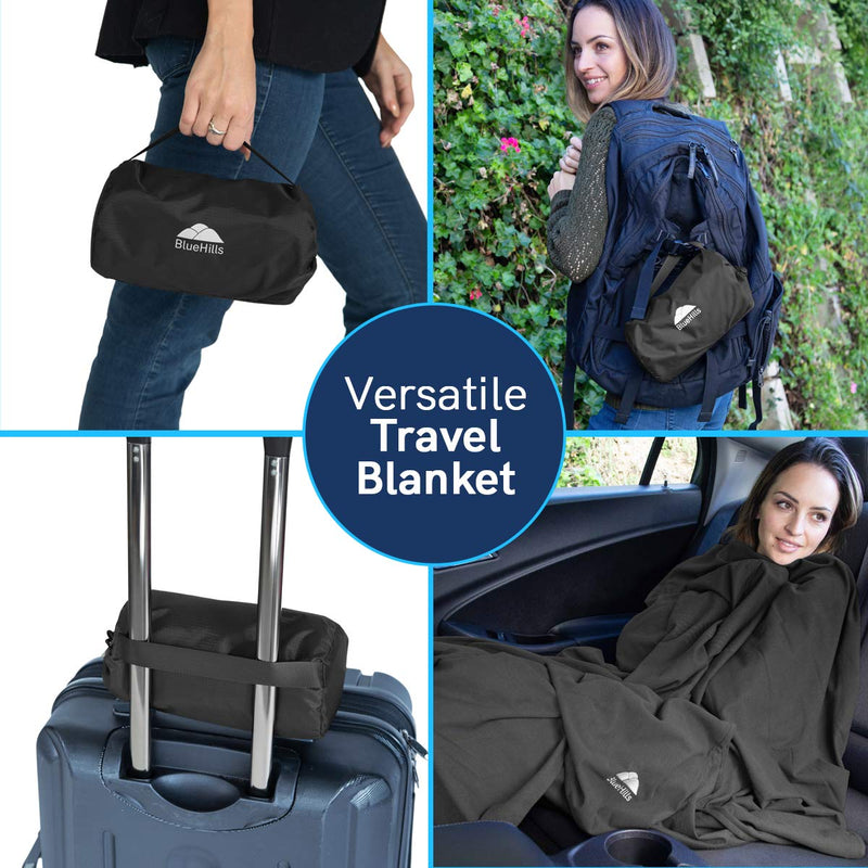 backpack with travel blanket BlueHills Ultra Compact Airplane Travel Blanket