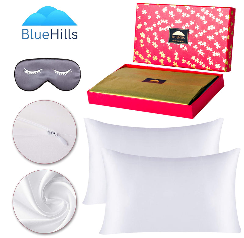 BlueHills 3 Piece Luxury Gift Pure Mulberry Natural Soft Silk Pillowcase -Standard  White