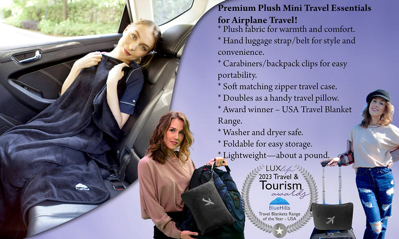 BlueHills 2 Pack Premium Travel Blanket Pillow Mini Soft Case - Black
