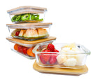 BlueHills Borosilicate Oven Safe Glass containers with Bamboo lids - 4 pack 8 piece set