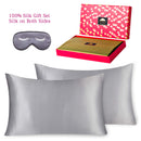 BlueHills 22 Momme Pure Mulberry Natural  Silk Pillowcase 3 pc Gift Set -King  Silver Grey