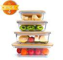 BlueHills Borosilicate Oven Safe Glass containers with Bamboo lids - 4 pack 8 piece set