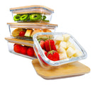 BlueHills Borosilicate Oven Safe Glass containers with Bamboo lids - 4 pack 8 piece set