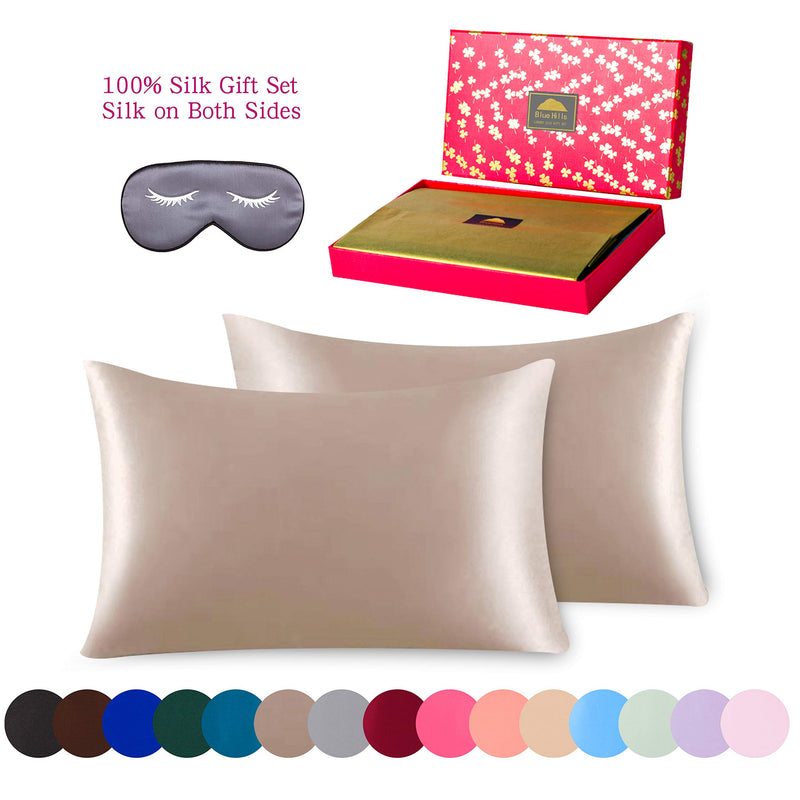 BlueHills 3 Piece Luxury Gift Pure Mulberry Natural Soft Silk Pillowcase -Standard  Bronze Gold