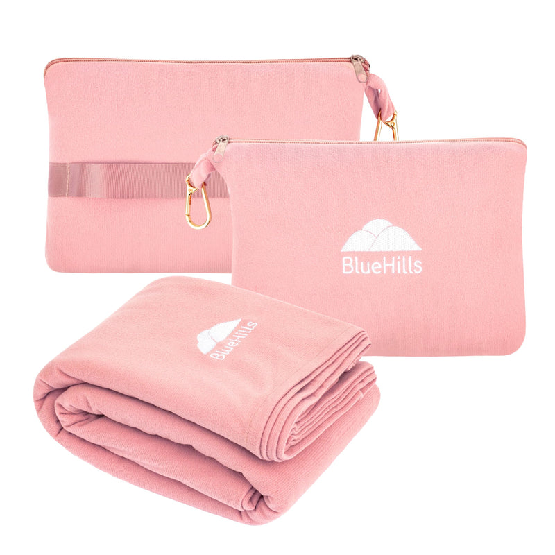 BlueHills Travel Blanket Pillow Compact Lightweight Soft Airplane - Pink