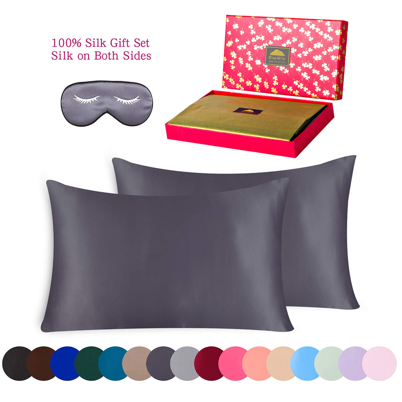 BlueHills 22 Momme Pure Mulberry Silk Pillowcase 3 pack Gift Set Dark Grey Standard