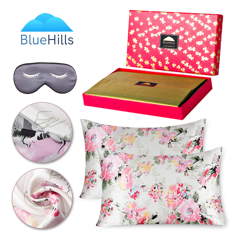 BlueHills 3 Piece Luxury Gift Pure Mulberry Soft Silk Pillowcase - Standard Design
