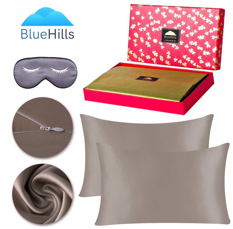 BlueHills 3 Piece Luxury Gift Pure Mulberry Natural Soft Silk Pillowcase King Taupe