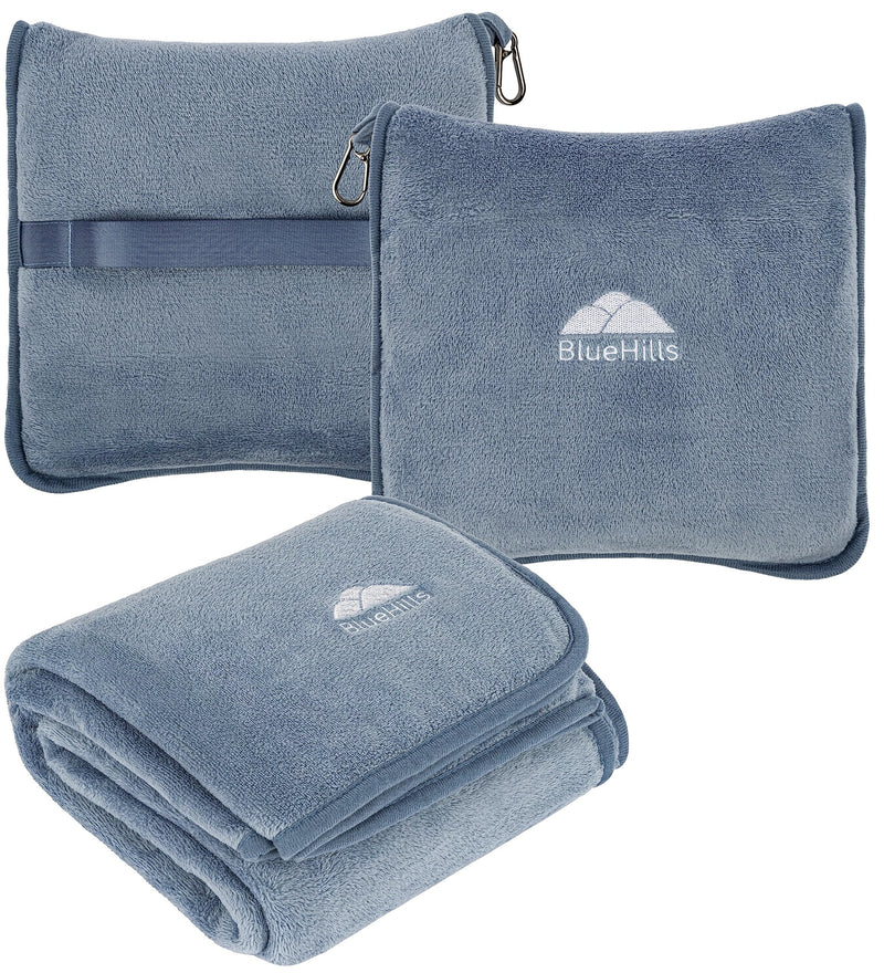 BlueHills Premium Soft Travel Blanket Pillow Airplane Blanket - Grayish Blue